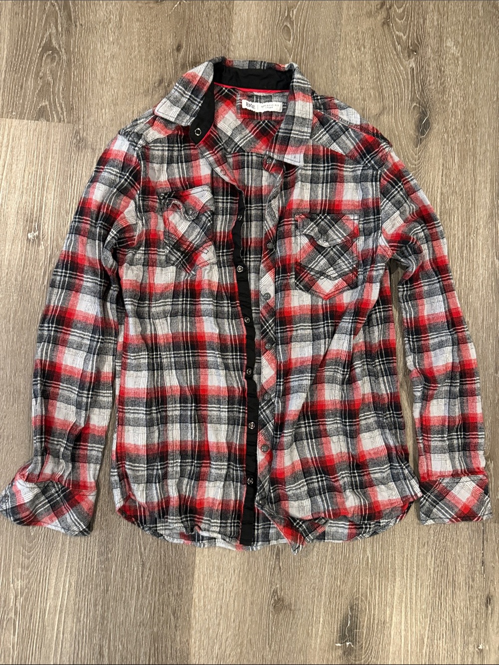 BKE Men's Red, Black & Gray Plaid Button-Down Shirt